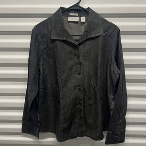 Chico's Womens Button Down Shirt Size 2 Large Black Cotton No Iron Denim Blouse